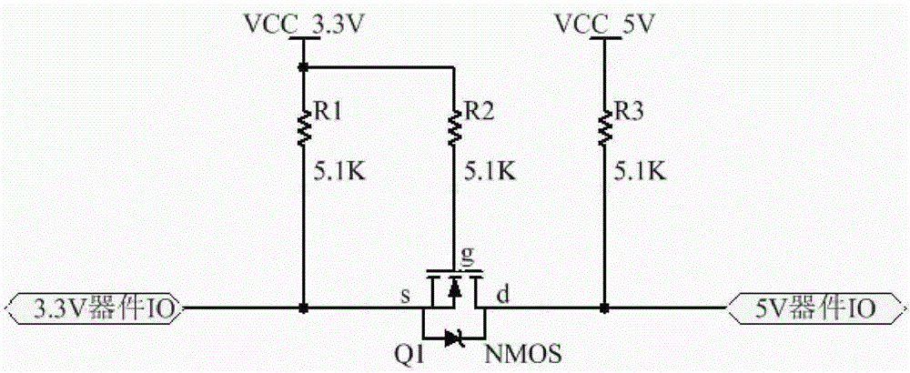 一種混合電壓供電系統33v與5v器件雙向通信電路