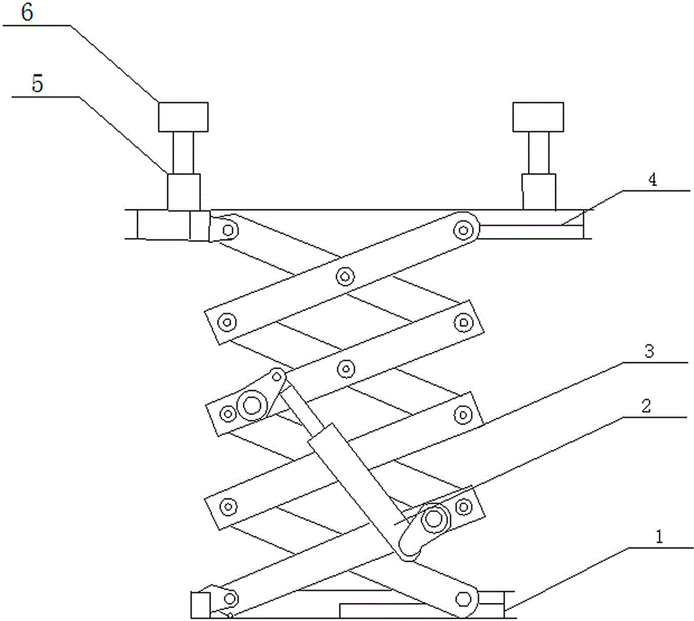 叉式支撑架,支撑架的顶端设有载物平台,载物平台的四个角分别设有伸缩