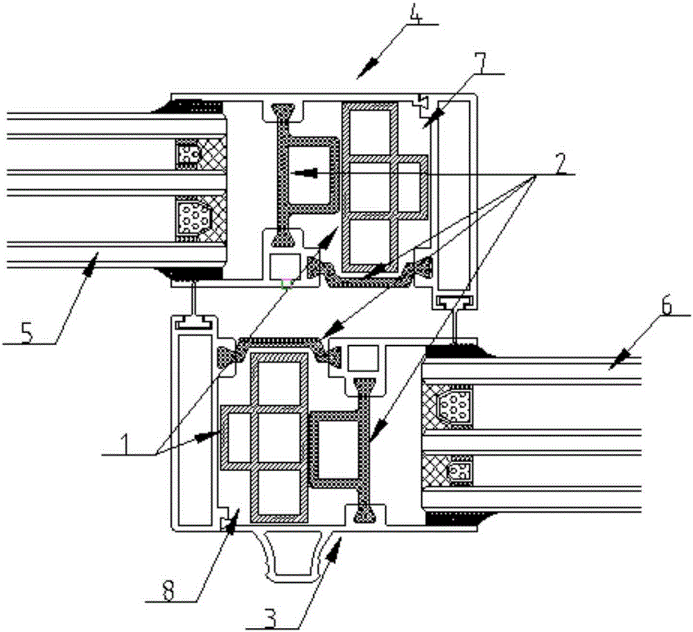 新型铝合金节能推拉窗内外勾企配合结构