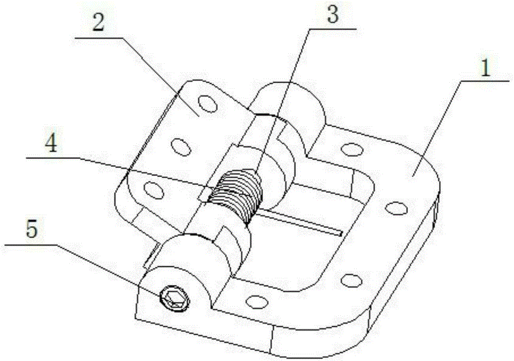 太阳能电池阵用合页,包括体装板固定件,展开阵固定件,定位轴和扭簧;体