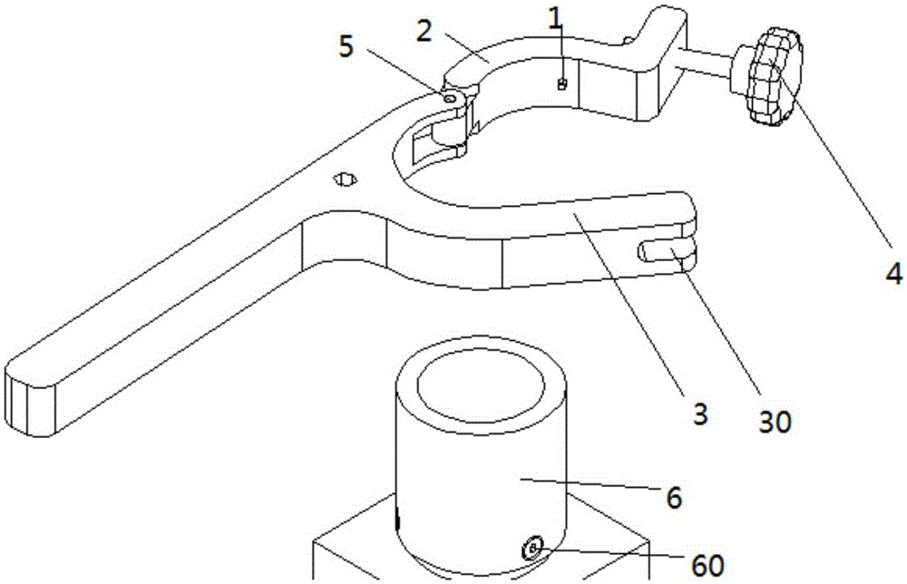 该有孔圆管的旋紧结构紧顶螺丝,锁紧环,手柄,以及圆管;所述紧顶螺丝
