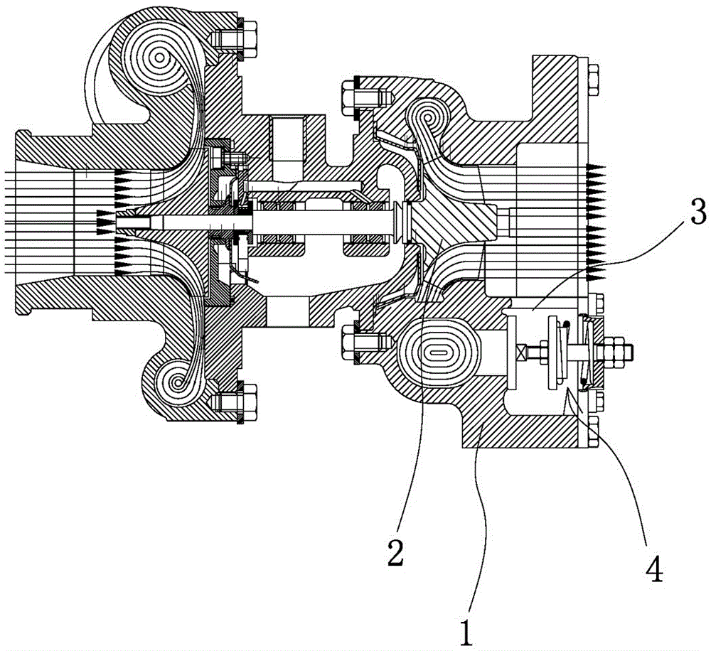 它解决了现有用于涡轮增压器的旁通阀结构复杂,安装麻烦以及体积大的