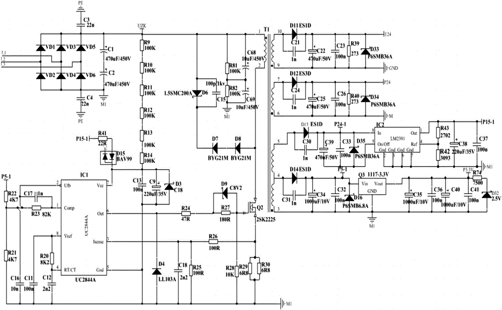 种智能型变频电动执行器的开关电源电路,本实用新型采用型号为uc2844