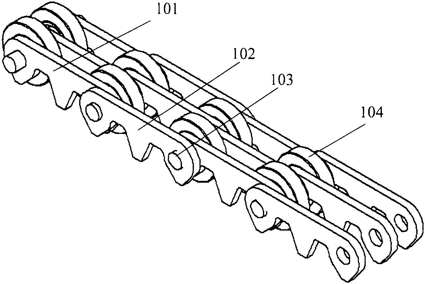 一种低摩擦阻力双节距齿形输送链条
