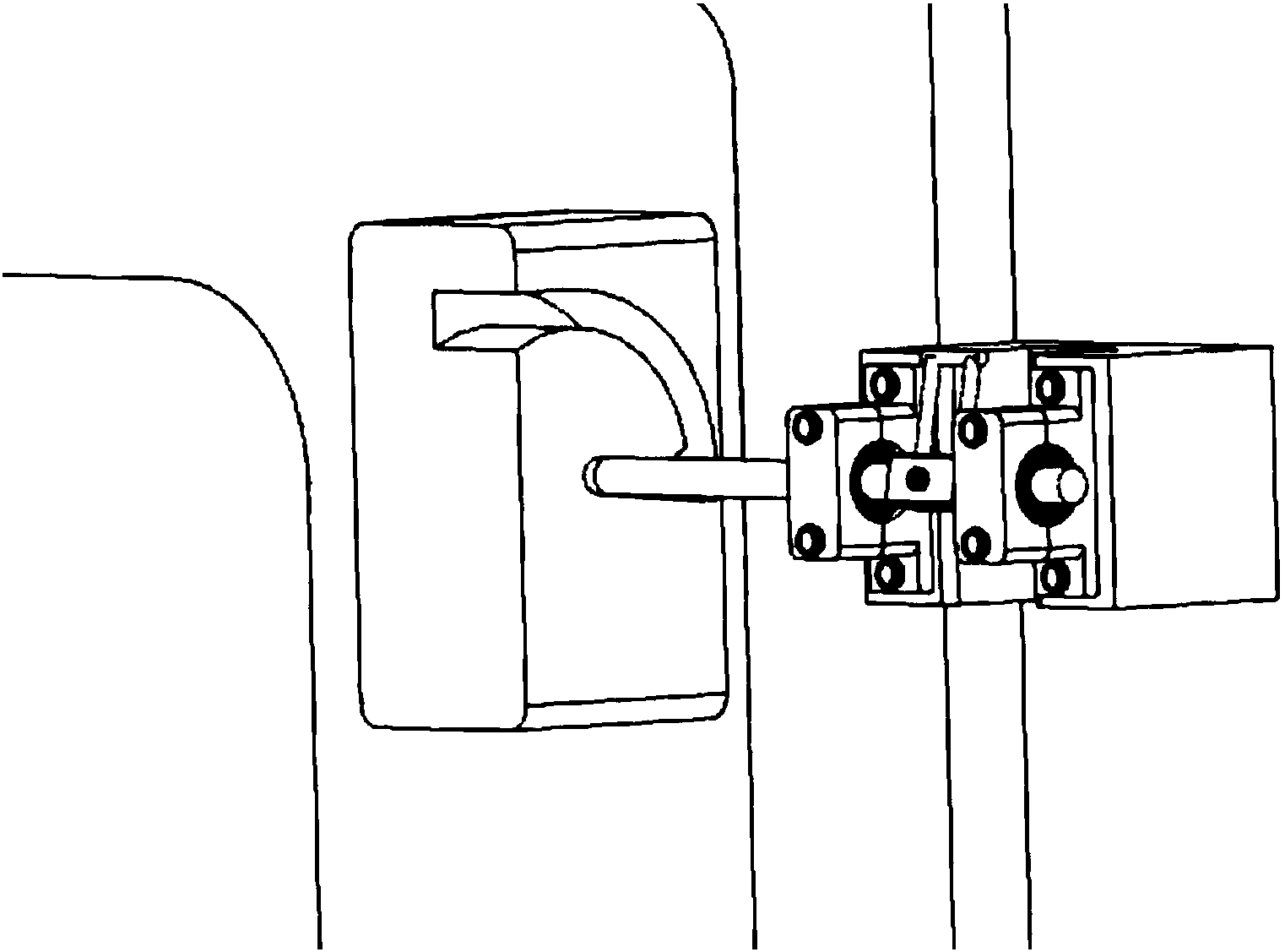 转臂式自锁锁闭机构,属于车辆技术领域,该闭锁机构能够实现快速关闭