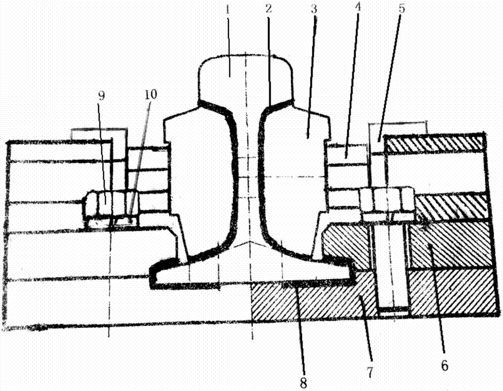 接头加固器材,包括底板,所述底板设置在钢轨的下端,底板通过螺栓与