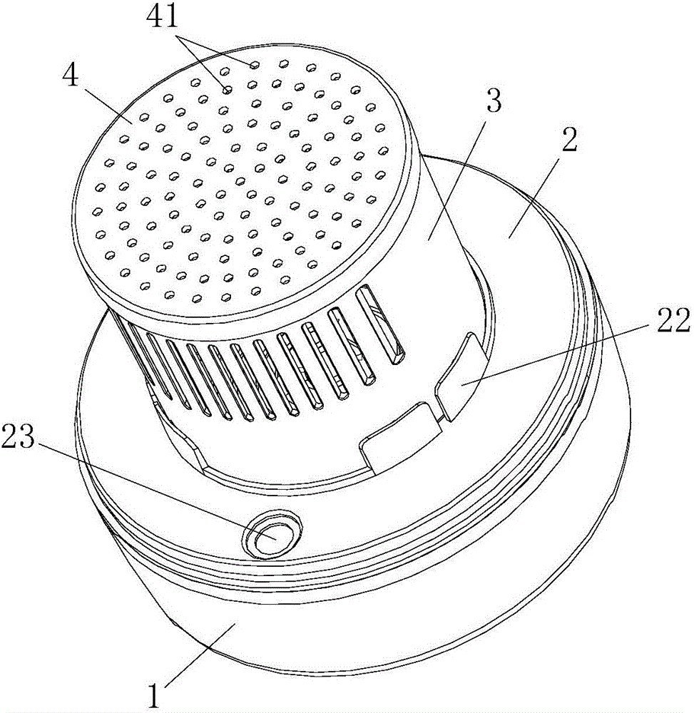 包括有底盘和用于盛放干燥剂的容器,容器设置于底盘上,底盘具有盛放