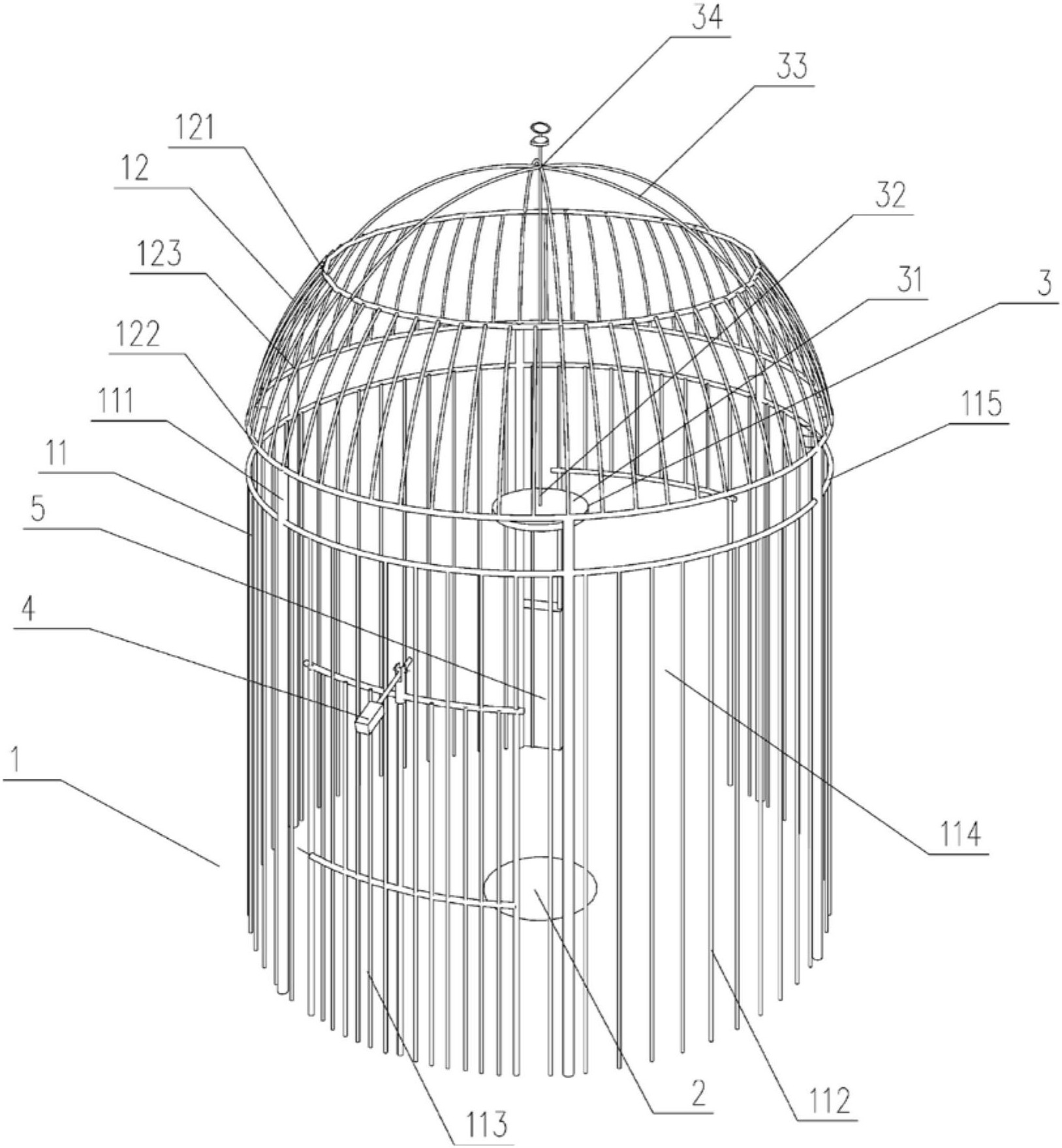 本实用新型涉及一种鸟笼形游乐园智能门装置,包括:鸟笼形主体结构
