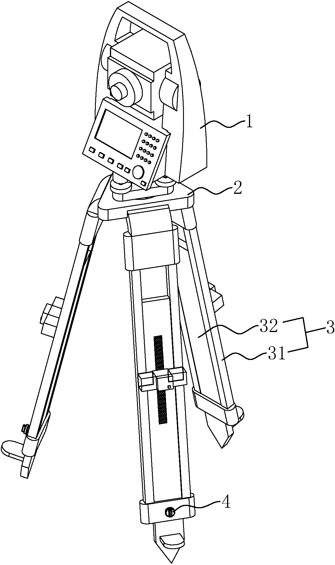 一种半自动调平全站仪及其上的三脚架