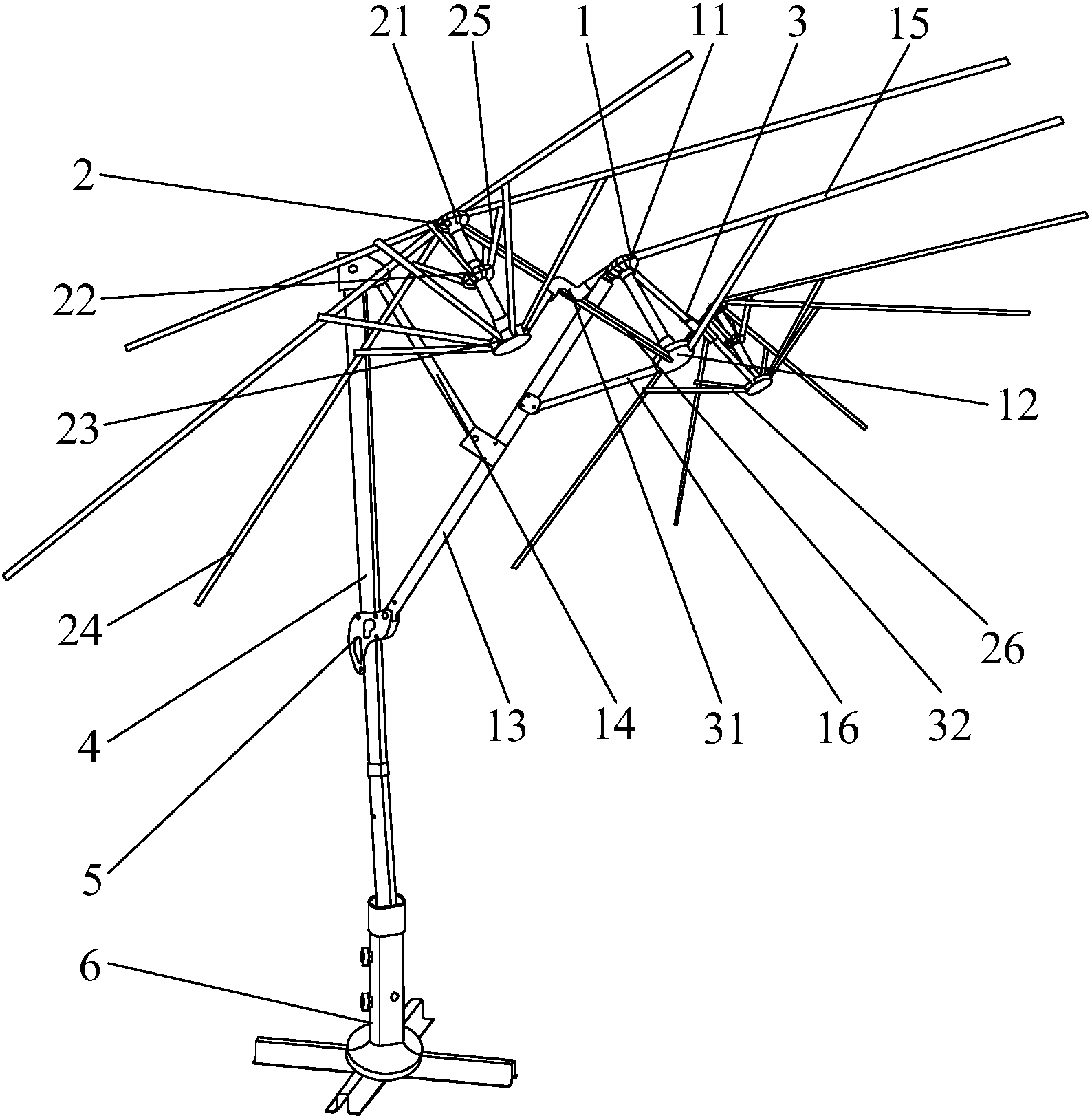 cn207055032u_一种罗马伞伞骨结构有效