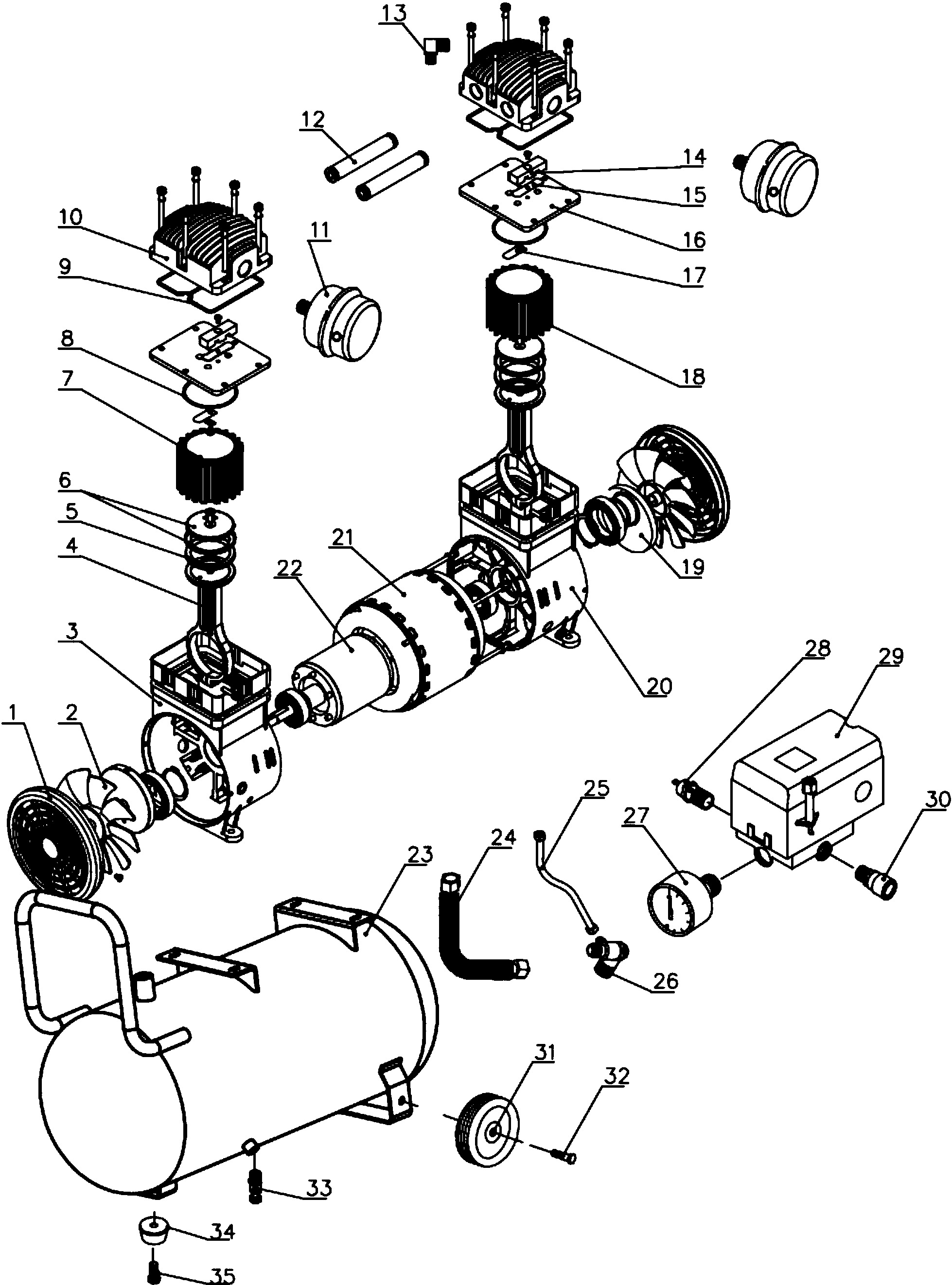 一种无油双缸空压机