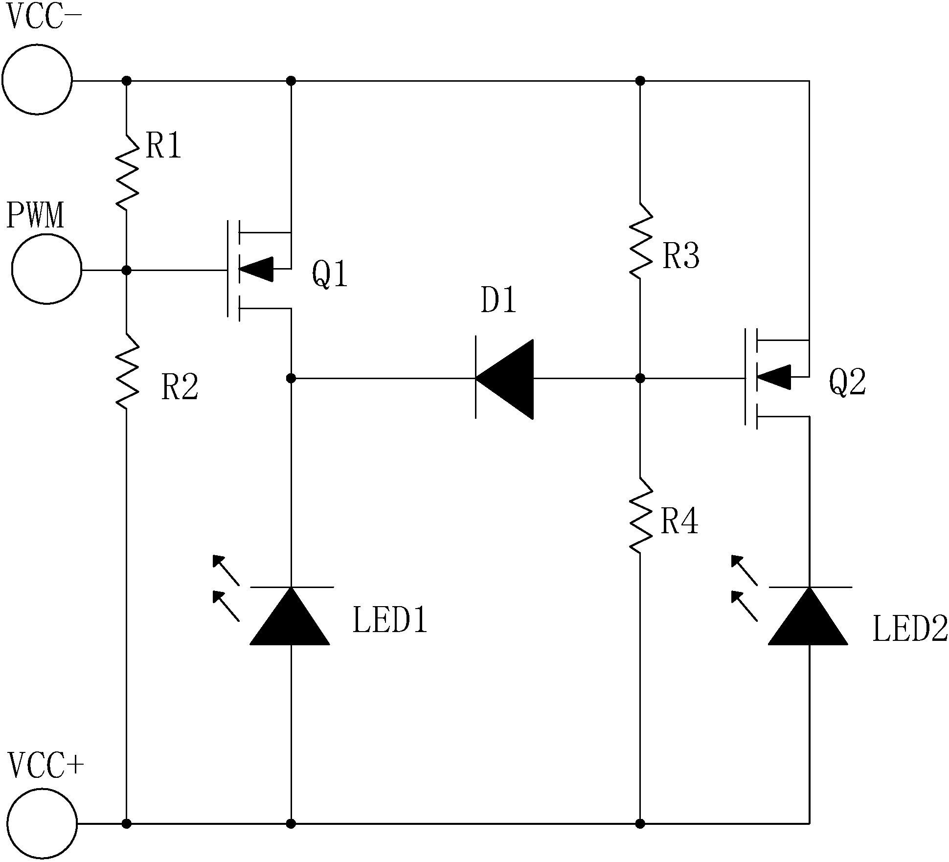 一种单路pwm信号的led调色电路
