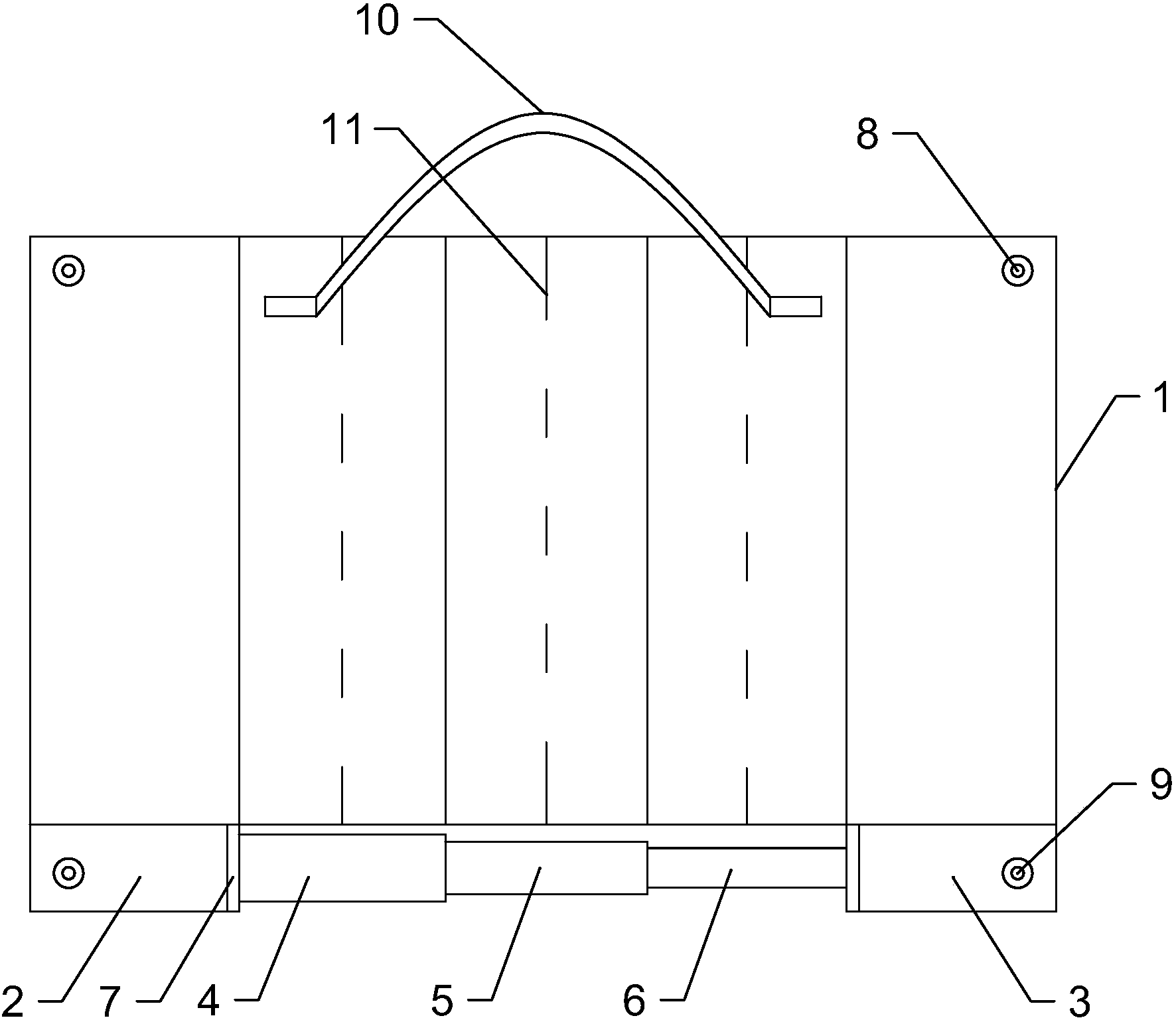 包括袋体,袋体上端为开口结构,袋体底部形状为矩形,袋体底部的前后