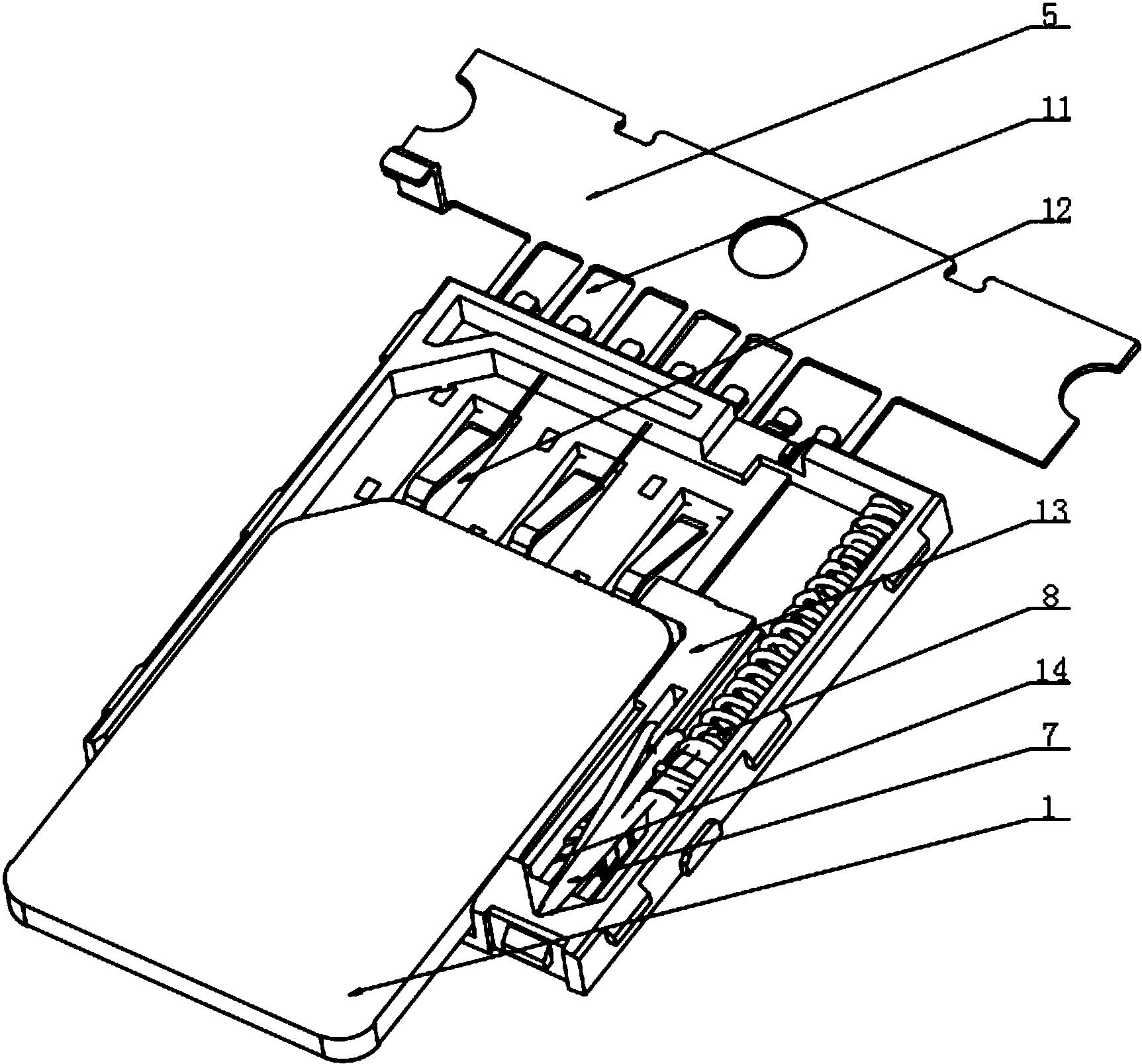 导电端子,卡板,压板,固定杆,弹簧,第一固定板,第二固定板,凹口,凹槽