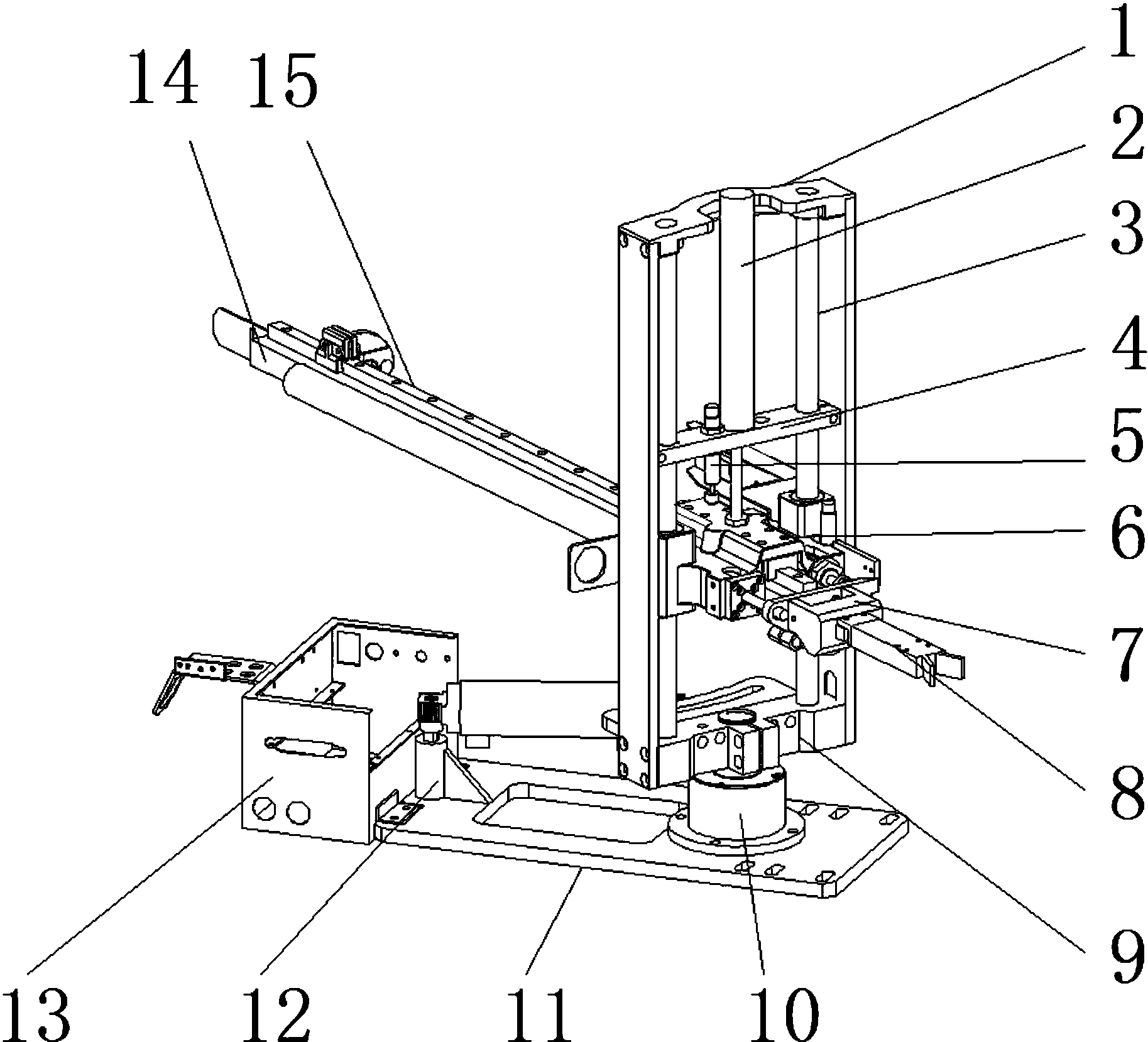 第一氣缸,限位杆,氣缸定位塊,油壓緩衝器,機械手上下座,旋轉氣缸,夾持