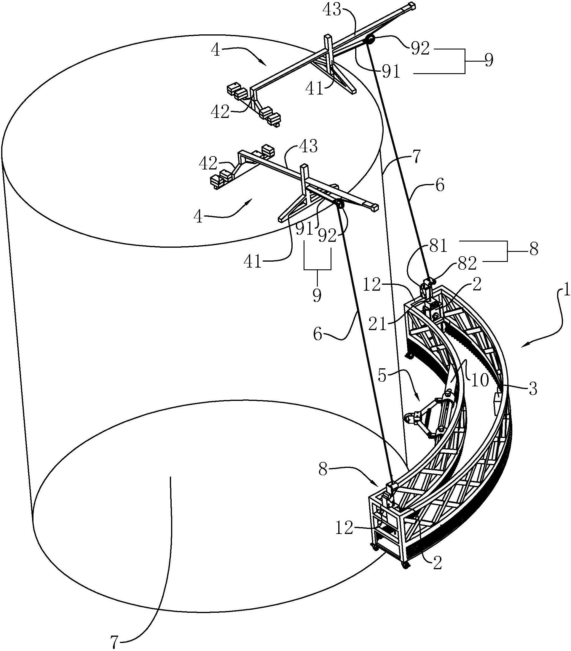 圆弧形吊篮以及用圆弧形吊篮拼接而成的圆环形吊篮