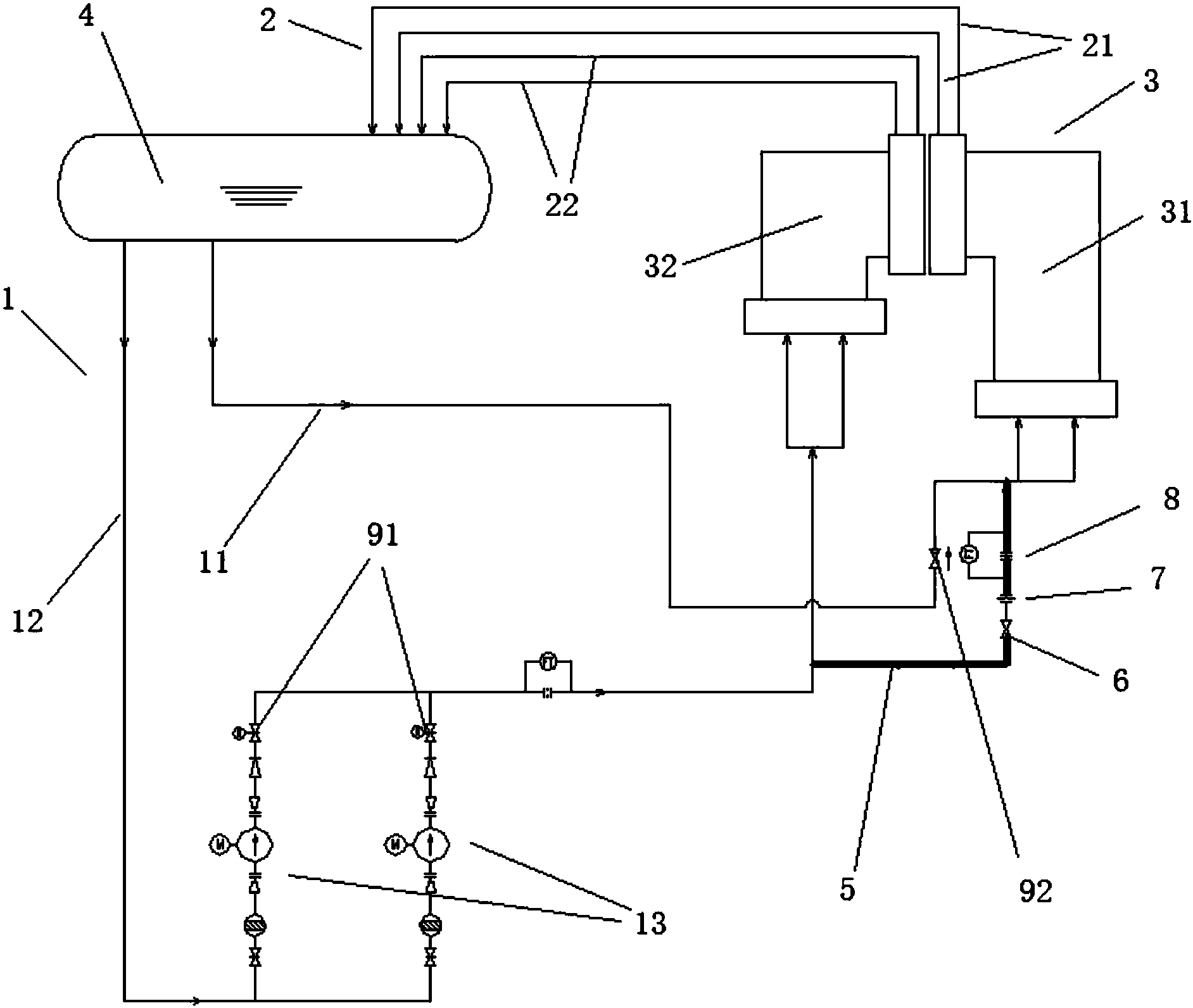 cn207472073u_一種煙道式餘熱鍋爐汽水循環系統有效