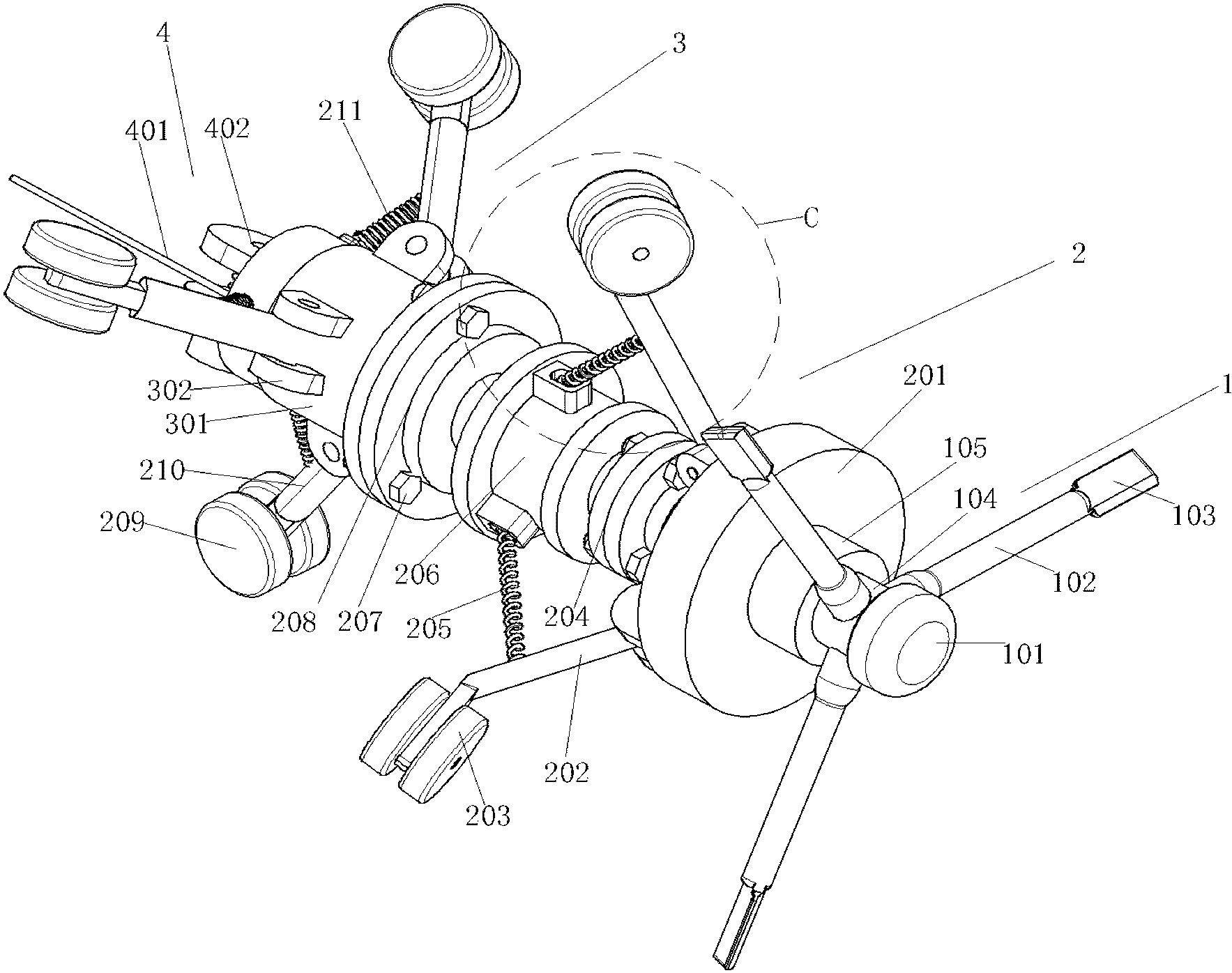 cn207609913u_一種自適應不同管徑螺旋式行進的多功能管道機器人失效