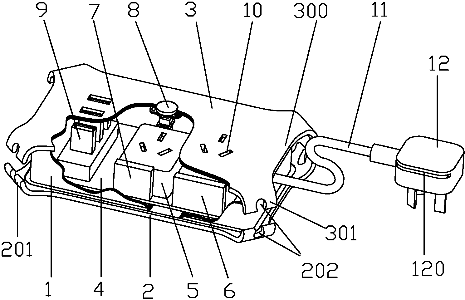 cn207743485u_一种可收纳电源线的插排结构有效