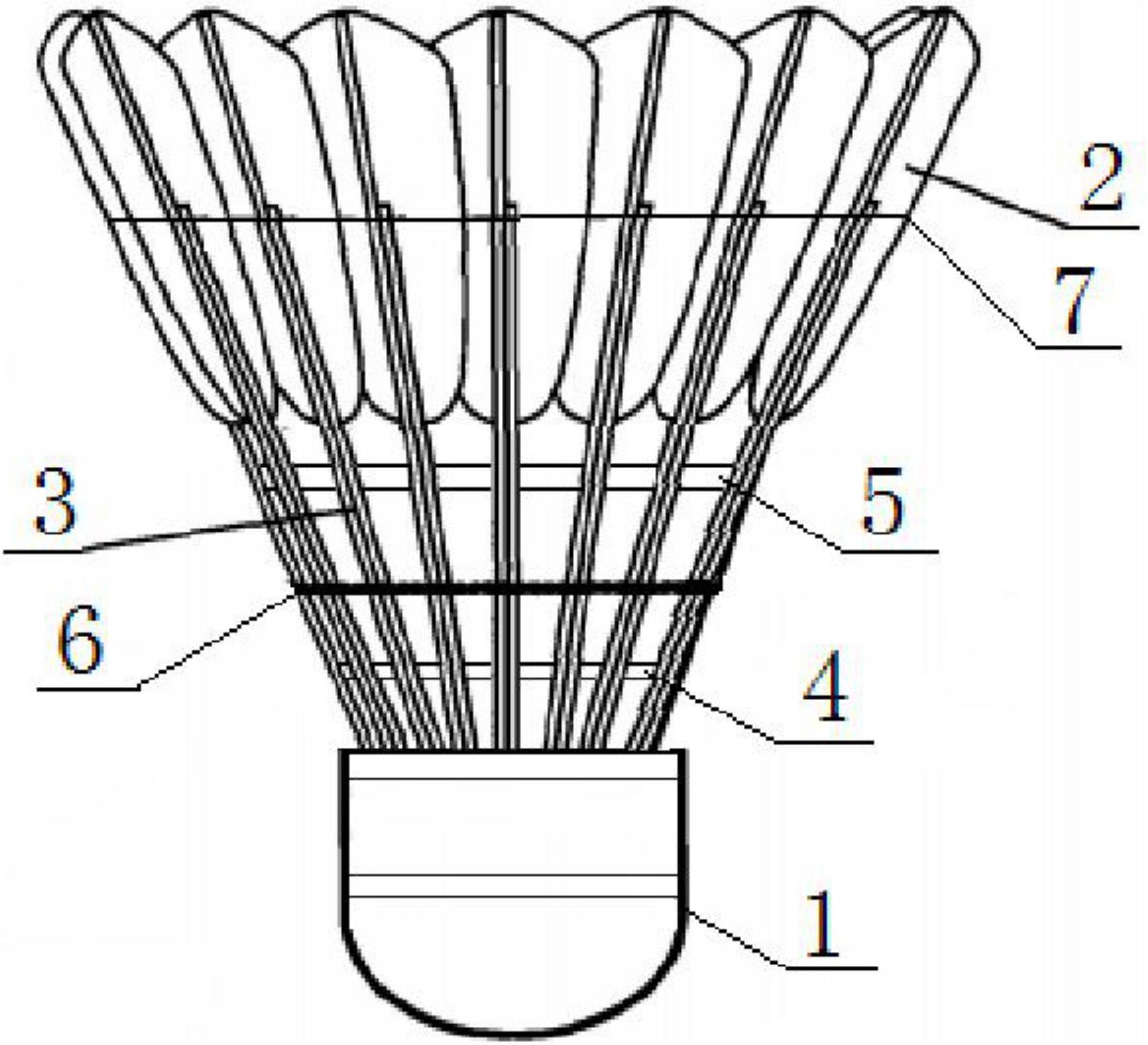形成了羽毛球的裙状结构,且与球托1固定连