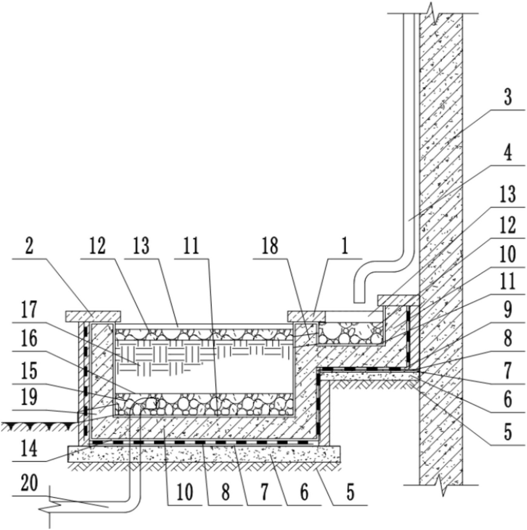 一种海绵城市高层建筑用高位消能花池