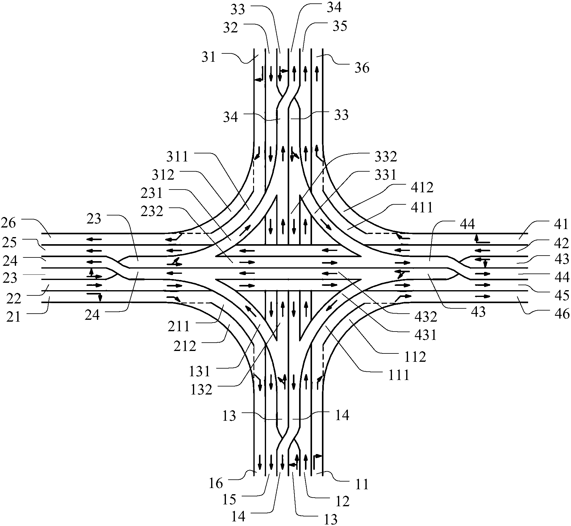 cn207987646u_带有公交车道的交叉路口渠化系统有效