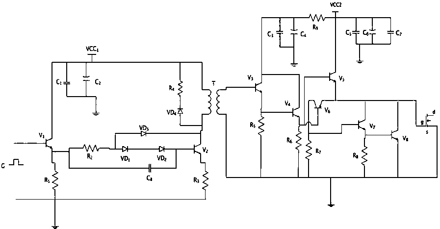 一種具有抗干擾作用的高頻高速場效應管驅動電路,由電阻,電容,二極管