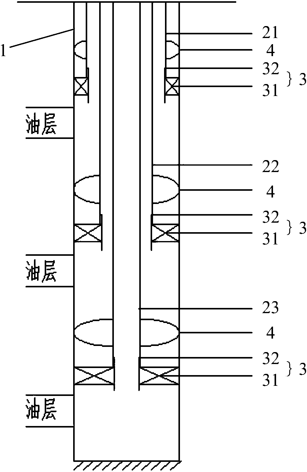 其中,n大于或等于2,每级油管均与注水井的套管同轴布置,每级油管的