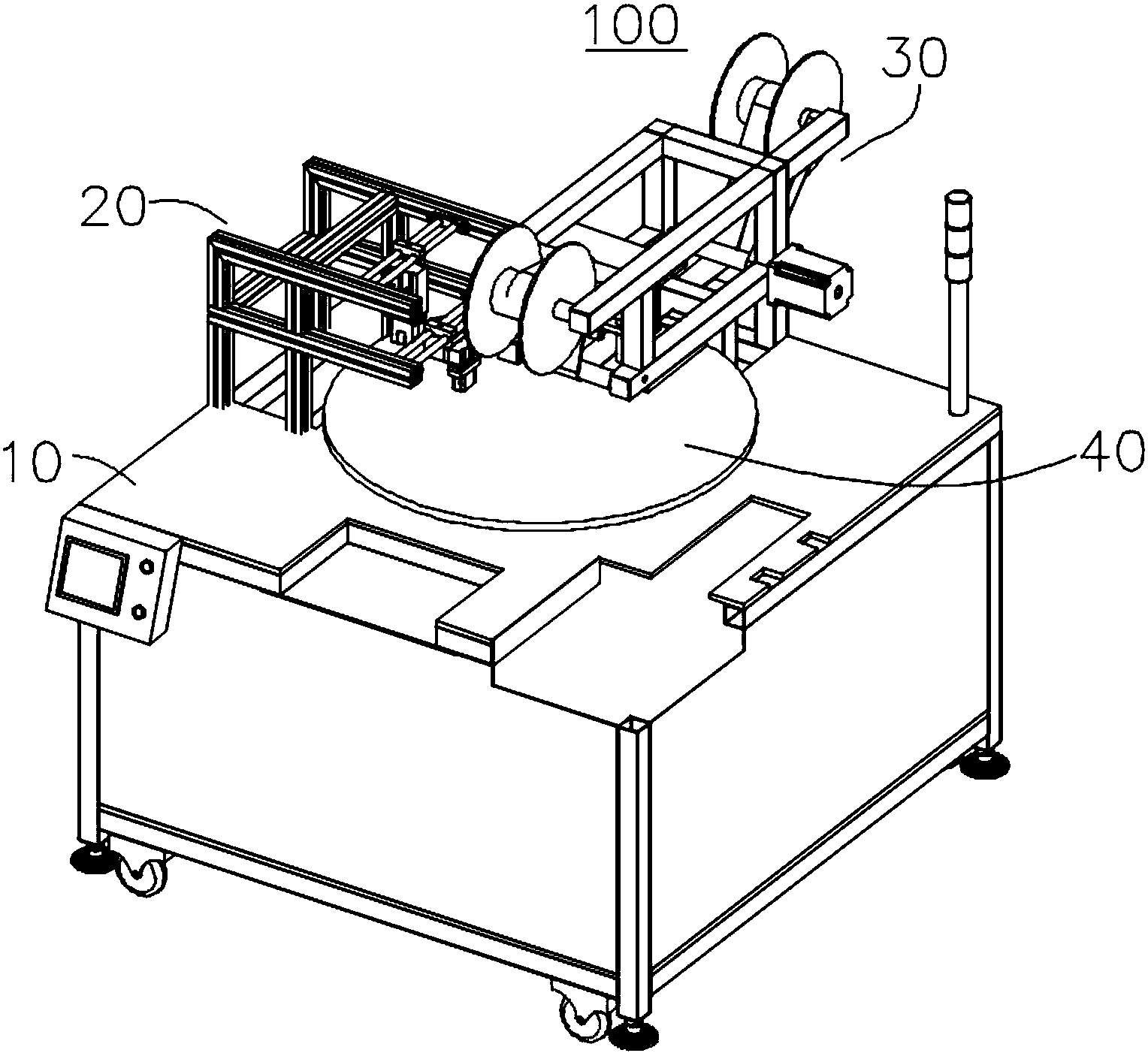 本实用新型公开了一种贴窗机,包括固定座,压烫结构,贴膜结构及转动盘