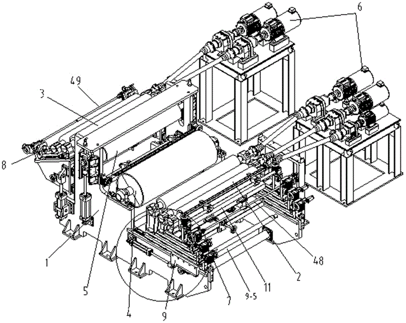 包括主机架,安装于主机架前部的前涂布装置,安装于主机架后部的后涂布