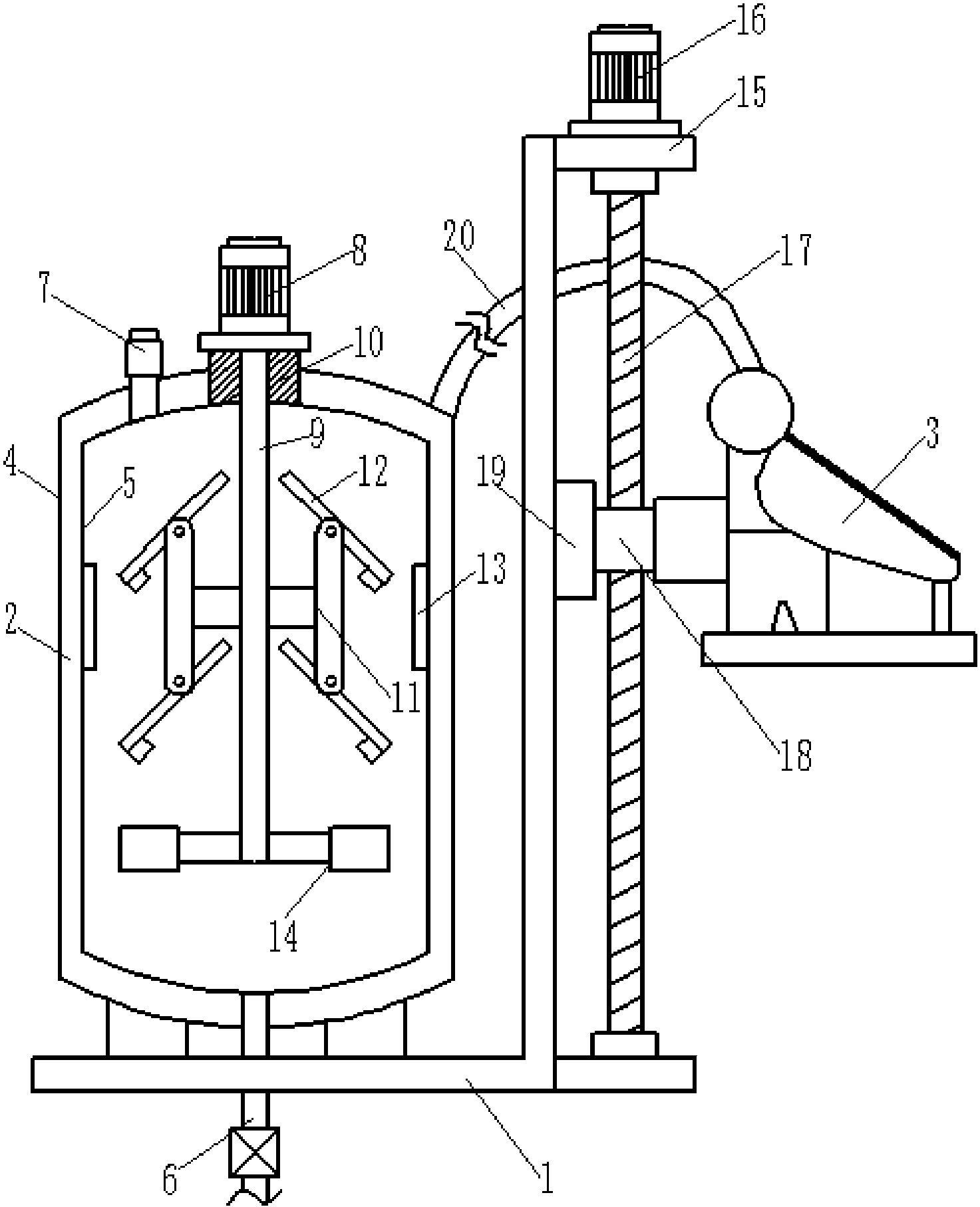 一种润滑油生产加工用的搅拌装置,包括固定支架,搅拌桶和太阳能加热器