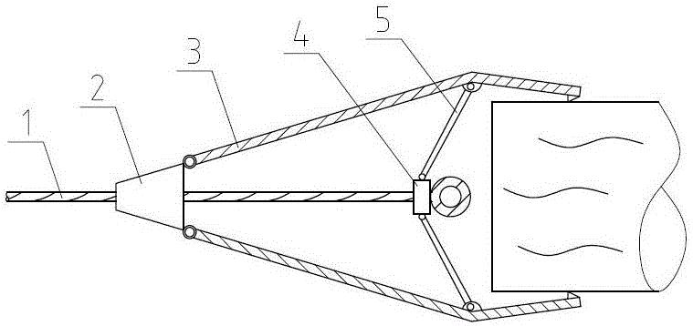 一种三叶型抓木爪,其特征在于:主要由锥环(2),爪叶(3),中心拉环(4)和