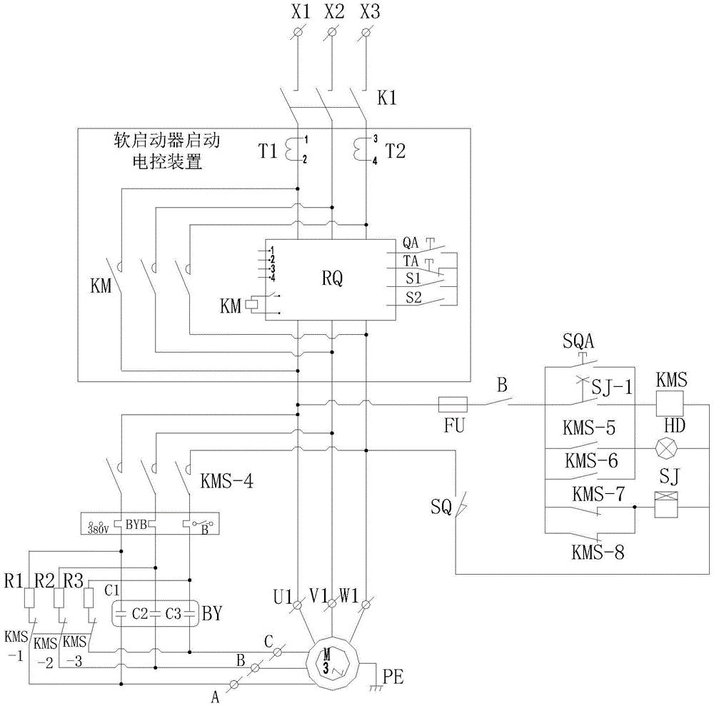 三相異步電動機軟啟動器啟動後延時自動補償電控裝置