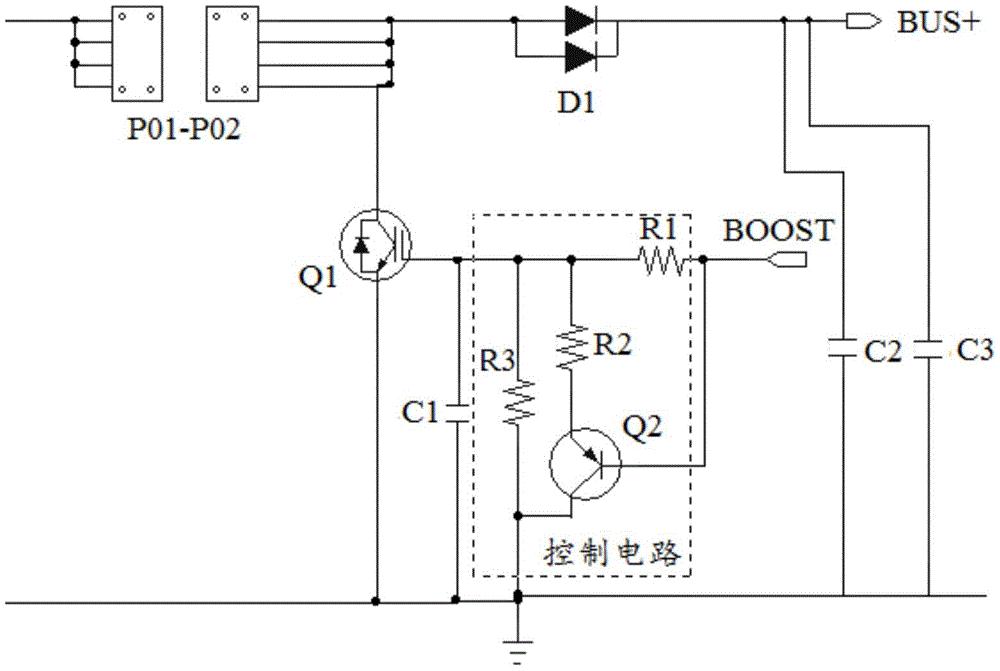 干擾的boost升壓電路,包括:電感p0162p02,二極管d1,開關管q1,電容c1