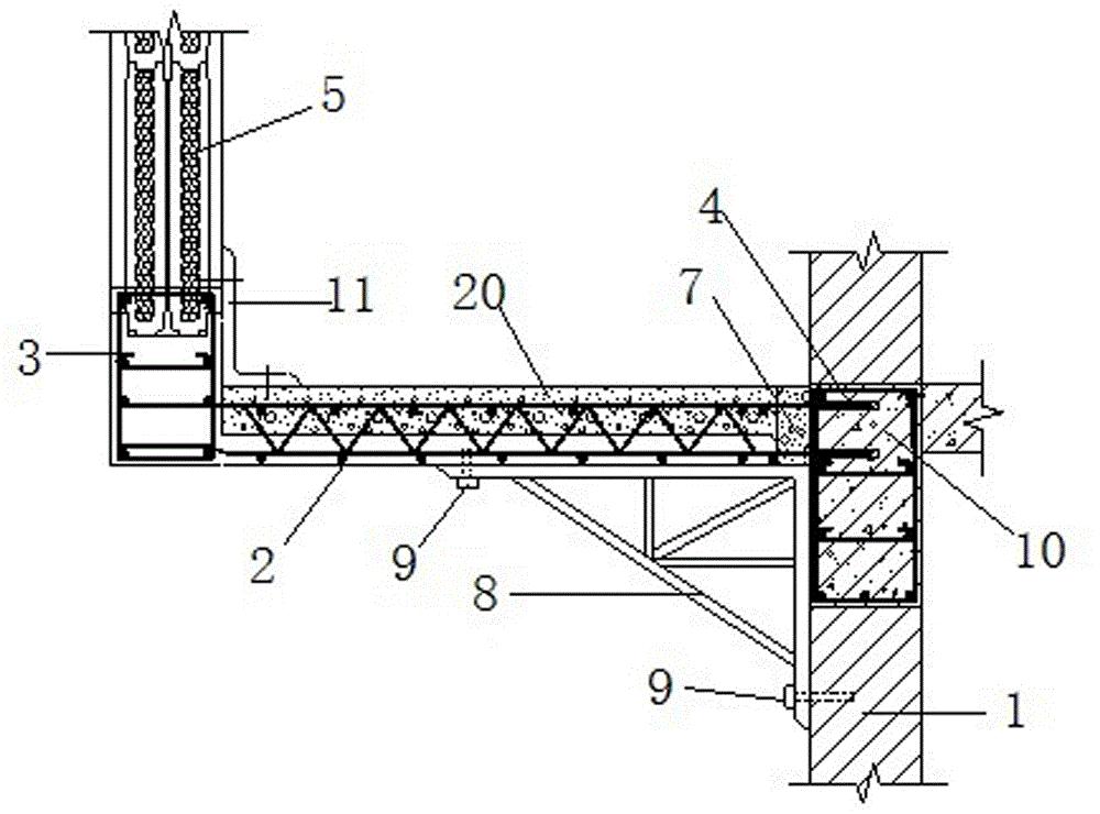 本實用新型公開了一種既有建築的低能耗改造陽臺,屬於建築物構造技術