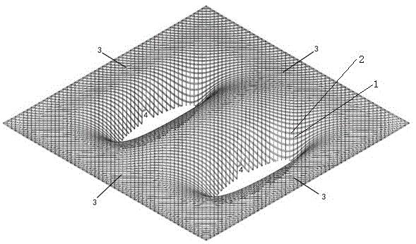 包括网状钢结构及其围合而成的建筑空间,所述网状钢结构,包括顶面和多