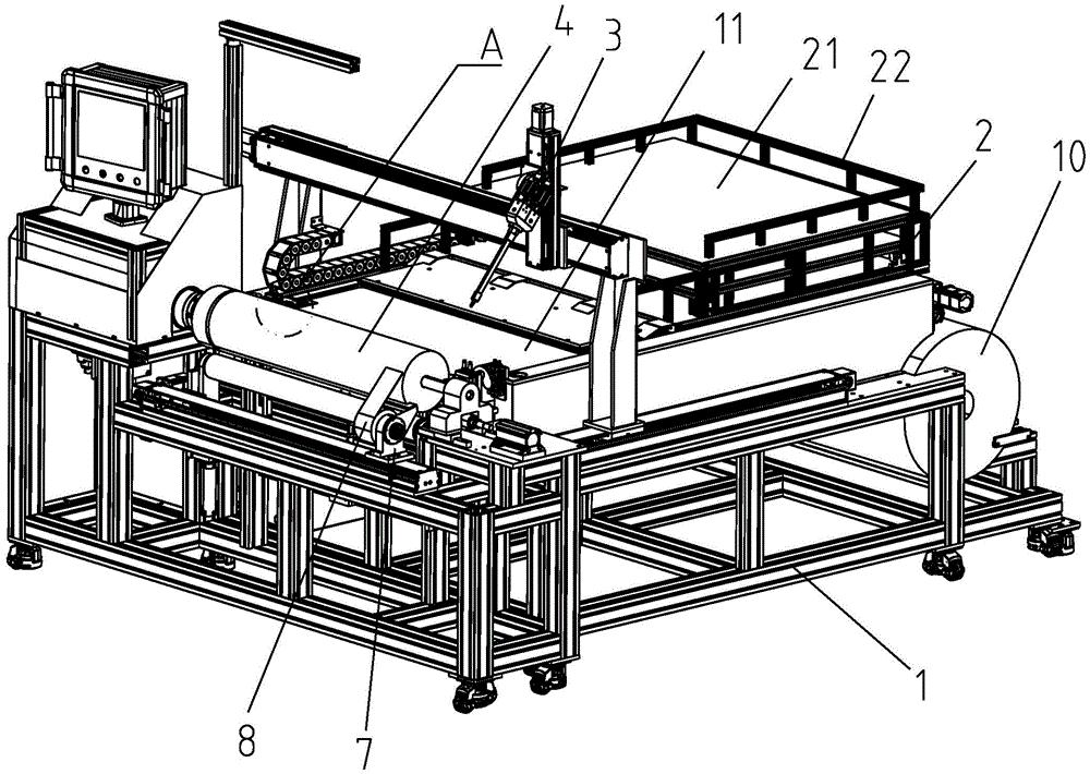 卷膜机包括机架,用于支撑淡水网卷并对淡水网卷进行放卷的放卷机构