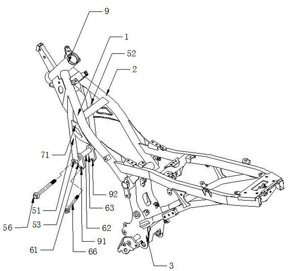 适用于立式发动机的弯梁摩托车车架