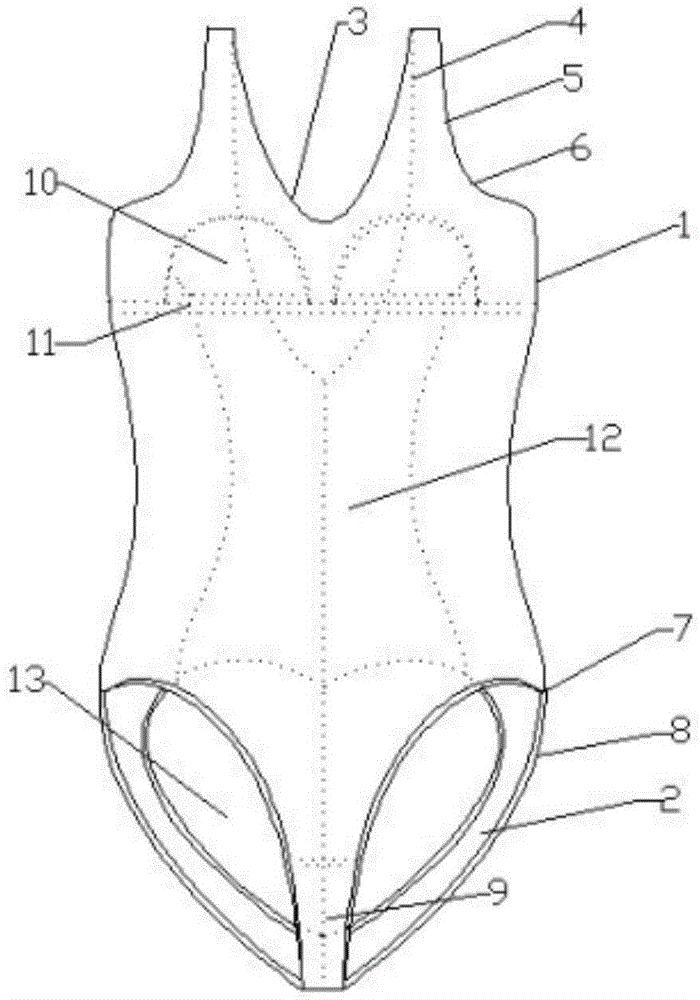 新型公开了一种实用新型塑身提臀连体泳衣,它的主体部分为双层结构,由