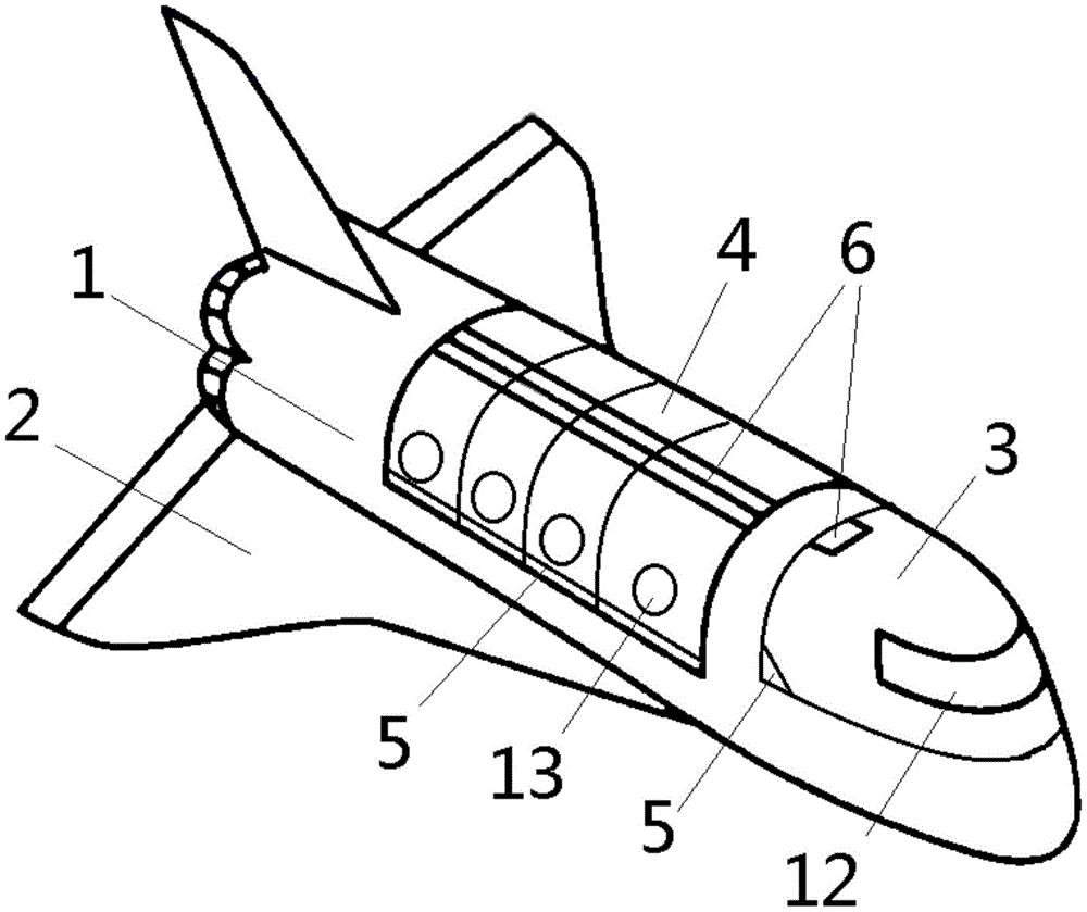 所述机身内部为龙骨结构,并且所述机身头部设有驾驶舱,飞机中部设有