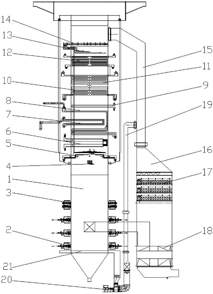 一种对冲塔式660mw二次再热锅炉