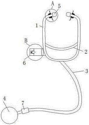 公开了一种心内科听诊器,针对现有的听诊器缺乏隔绝噪音的结构的问题