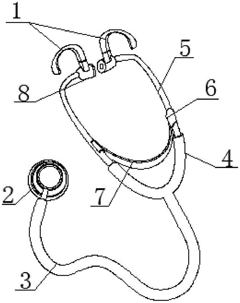 本实用新型公开了一种心内科听诊器,其结构包括听诊头,第一橡皮软管