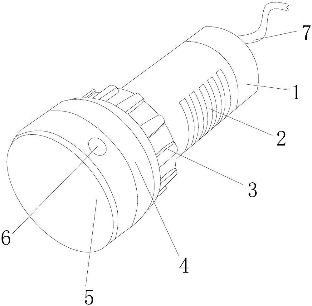 一种行人检测用指示灯,其结构包括自动调节装置,散热罩,衔接块,指示灯