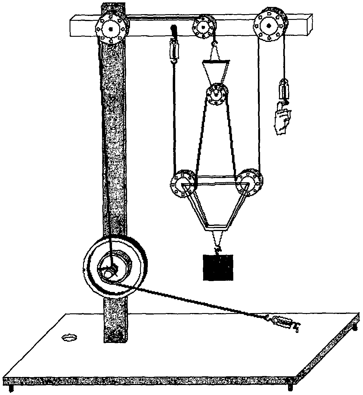 一种倍率可变的滑轮组轮轴综合演示装置
