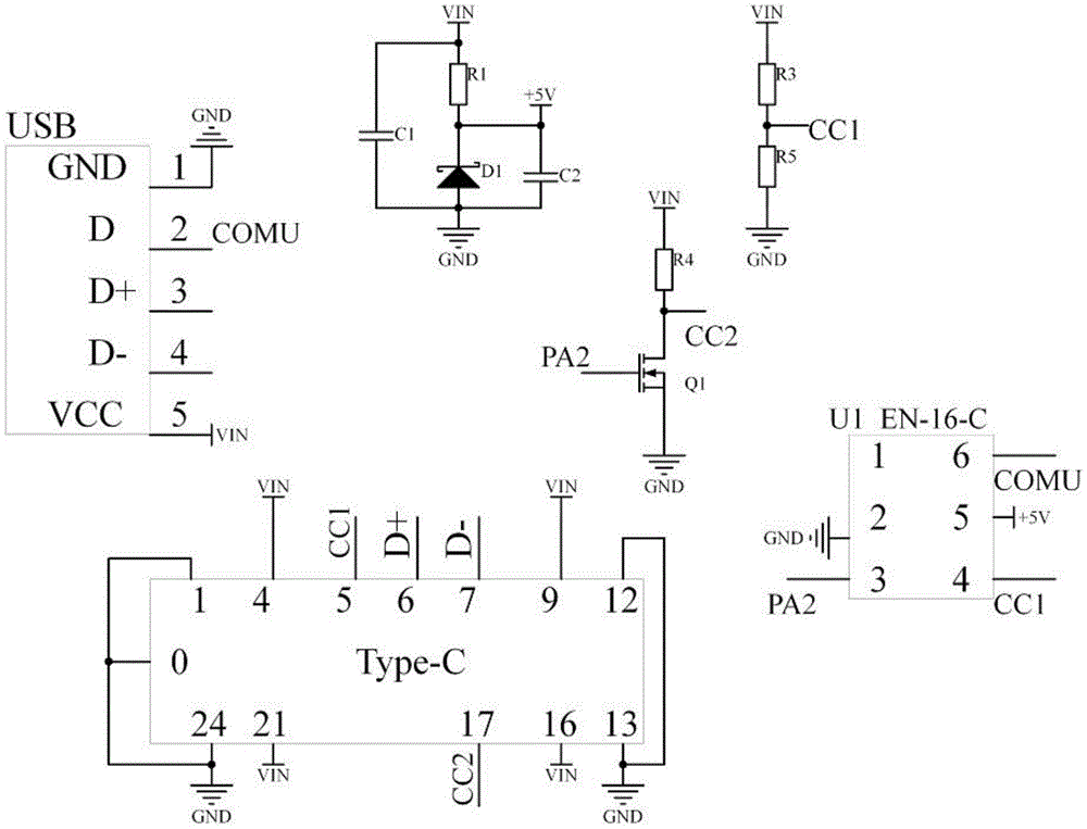 type62c快充数据线,包括第一接口,第二接口,稳压电路和快充控制电路