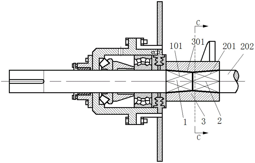 cn211362754u_真空挤出机具有轴推力自定心功能的锥变浮动轴有效