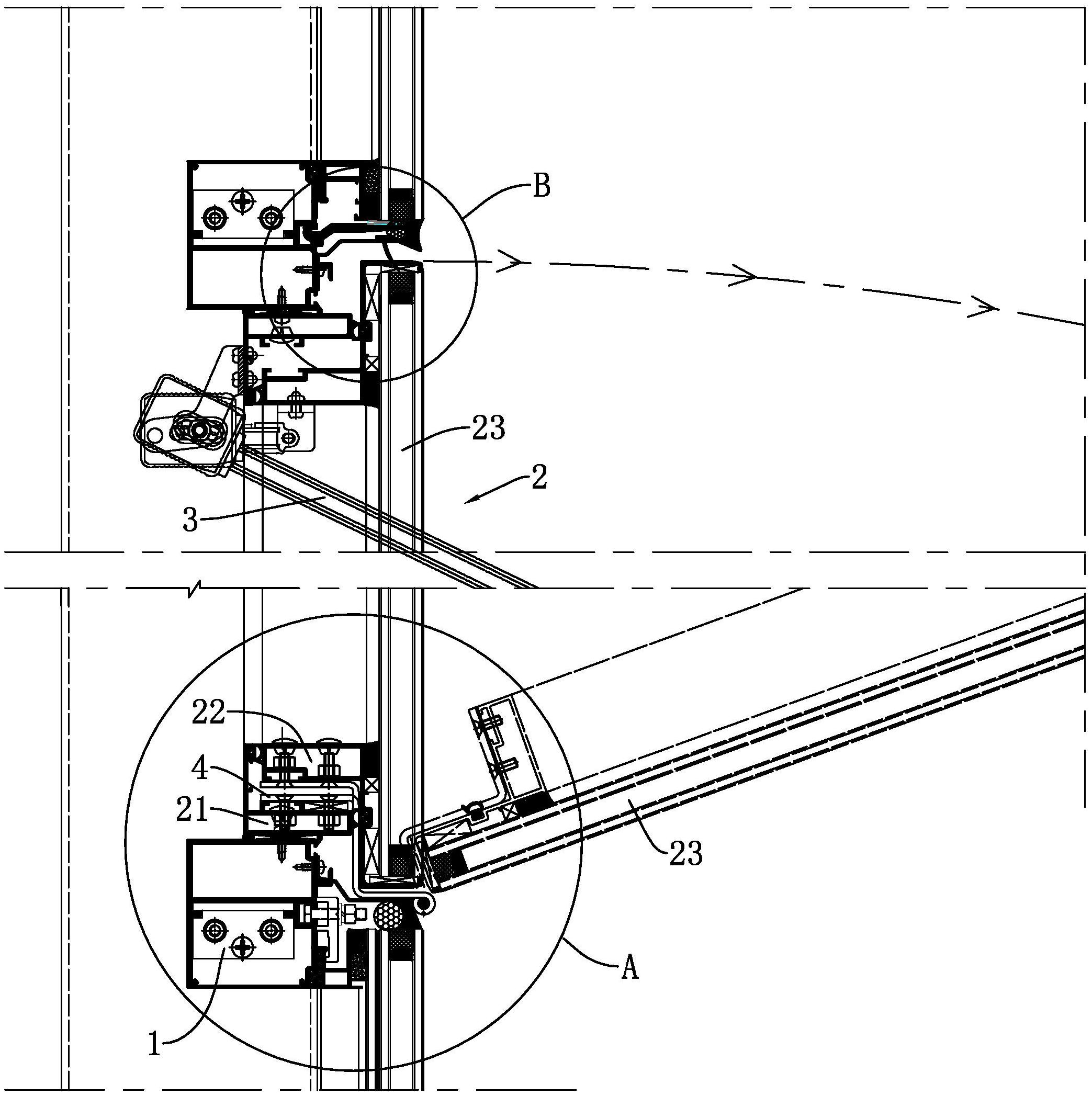 一种适用于大角度排烟窗的外倒开启节点