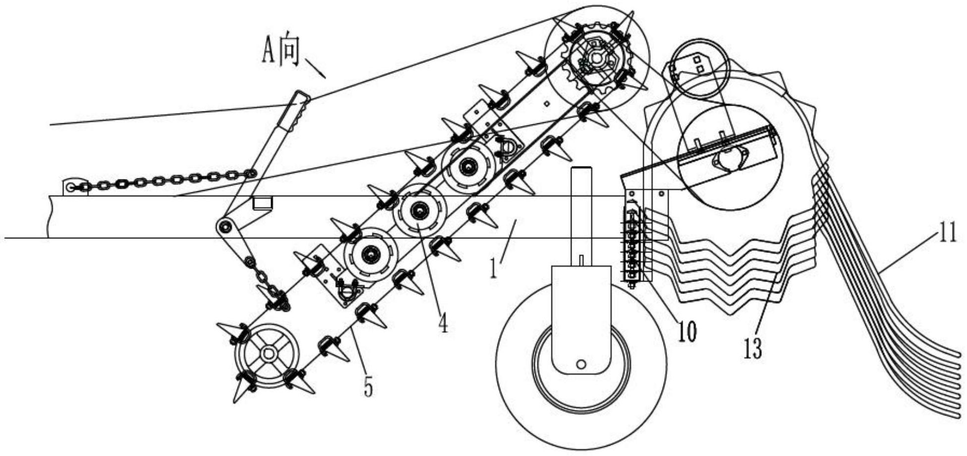 一种花生挖掘反铺机用花生秧去土输送反铺装置