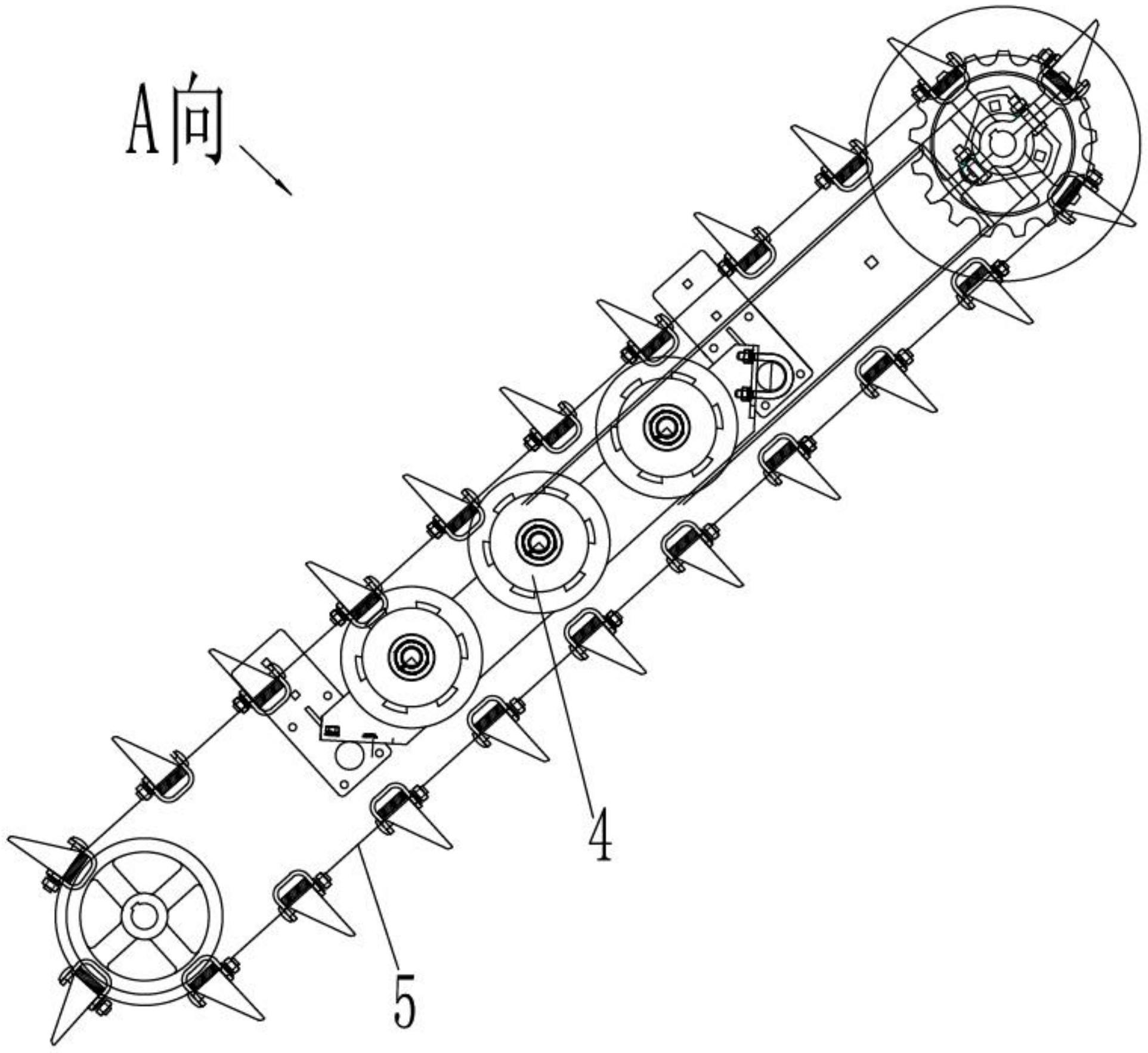 一种花生挖掘反铺机用花生秧去土输送装置